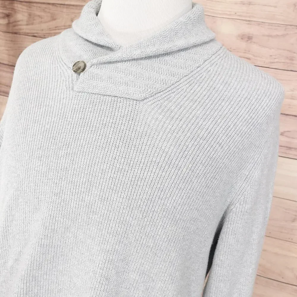 Banana Republic Sweater Mens Large Gray Shawl Collar Button Pullover Knit‎